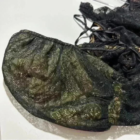 MAJORELLE MARIJA x Revolve Oversized Puff Sleeve Lace Mini Dress Black Nude XS - Picture 8 of 16